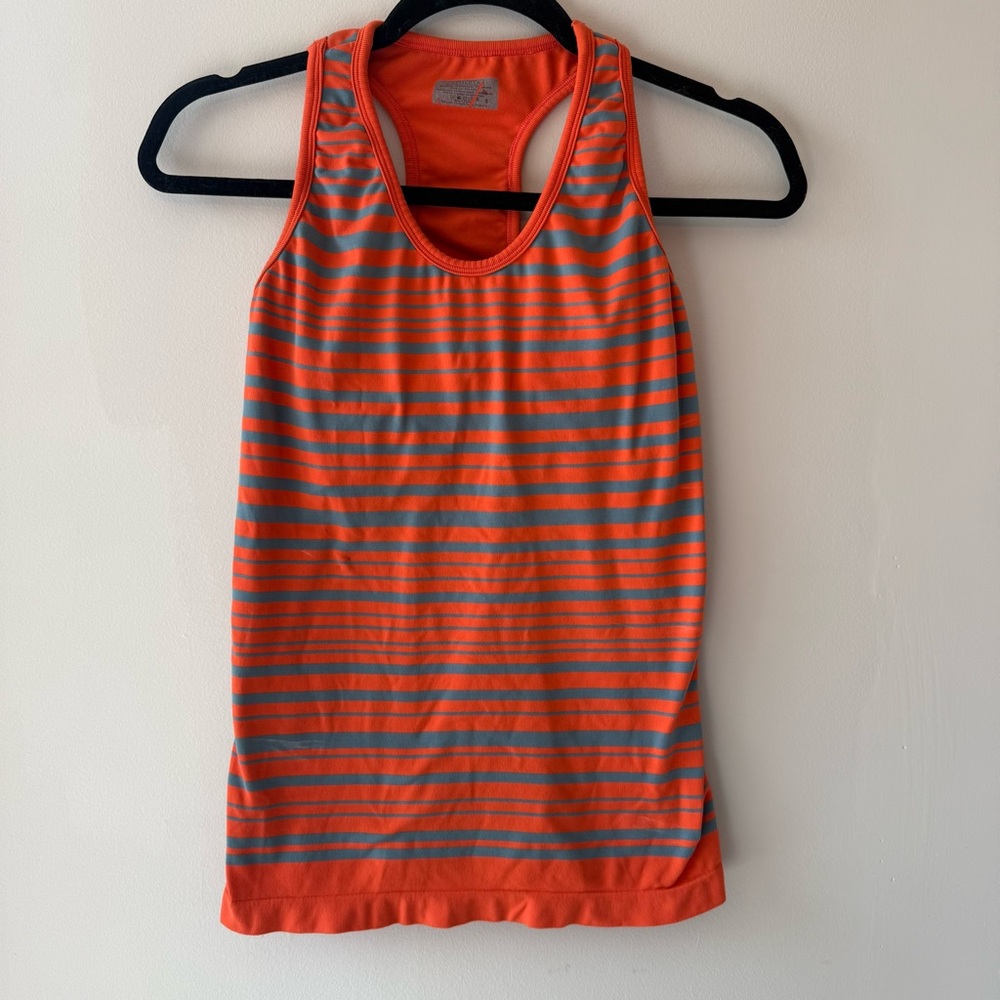 Athleta Orange and Gray Striped Tank Top with Built in Bra Size Small #165